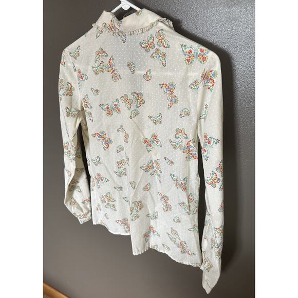 Vintage Shirley of Atlanta White Butterfly Pattern Blouse Size Medium - Picture 8 of 8